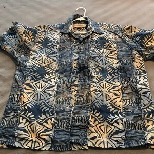 Johari West Adult XL Hawaiian shirt blue/yellow Batik Pattern 100% cotton